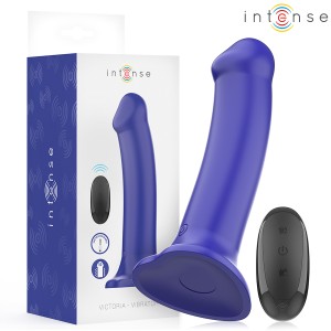 INTENSE - VIBRATORE VICTORIA CON VENTOSA 10 VIBRAZIONI BLU SCURO TELECOMANDO
